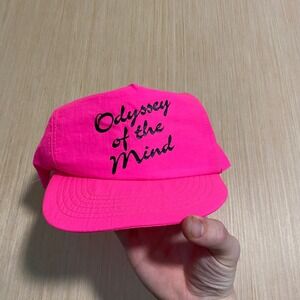 Vintage Odyssey of the Mind Neon Pink Nylon Snapback Hat Mens OSFA Retro 90s Cap